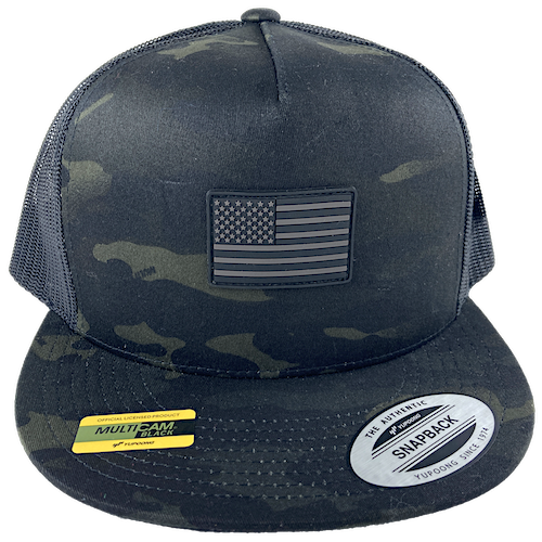 Trucker Hat Multicam Black Camo with US Flag