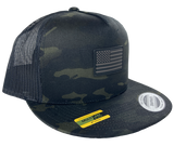 Trucker Hat Multicam Black Camo with US Flag