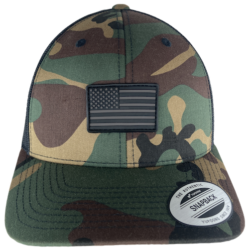 Trucker Hat Woodland Camo with US Flag