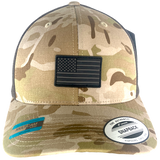 Trucker Hat Multicam Arid Camo with US Flag