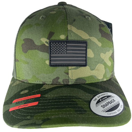 Trucker Hat Multicam Tropic Camo with US Flag