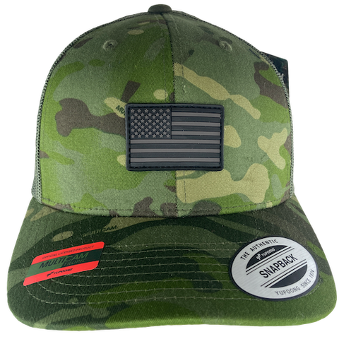 Trucker Hat Multicam Tropic Camo with US Flag