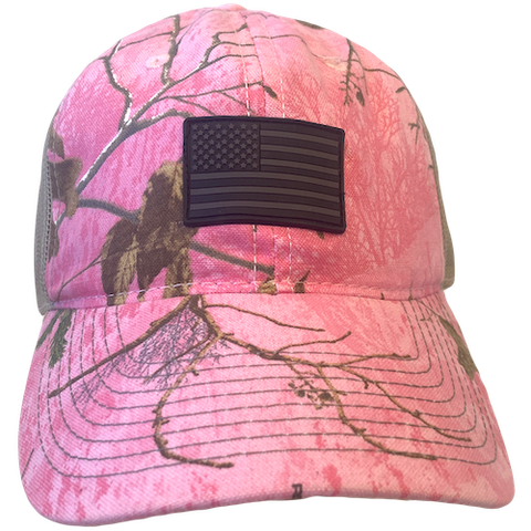 Trucker Hat Realtree Xtra Pink Camo with US Flag