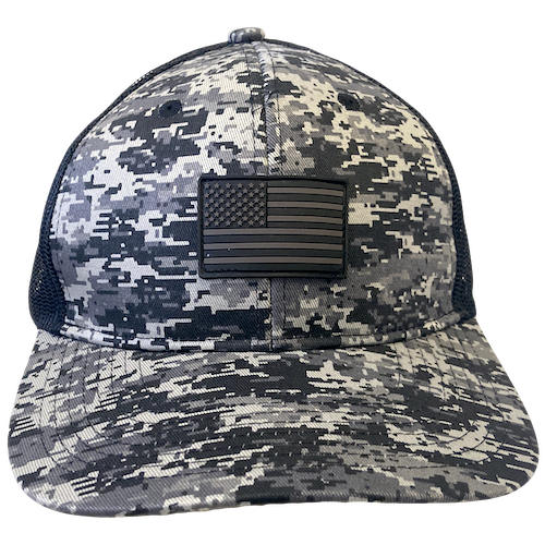 Trucker Hat Digital Camo Black with US Flag