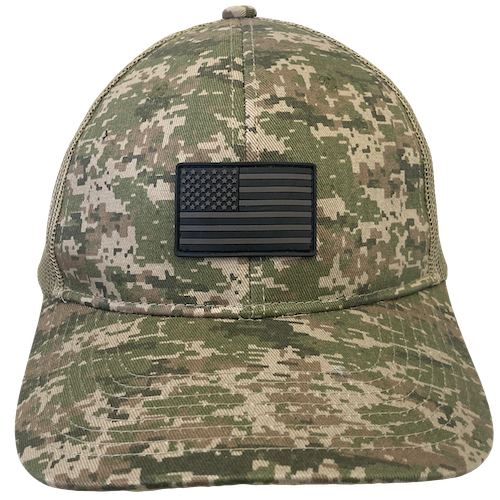 Trucker Hat Digital Camo Olive Green with US Flag